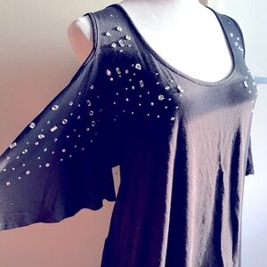 Romans Black Cold-Shoulder Jewel Embellished Women's Top 18/20